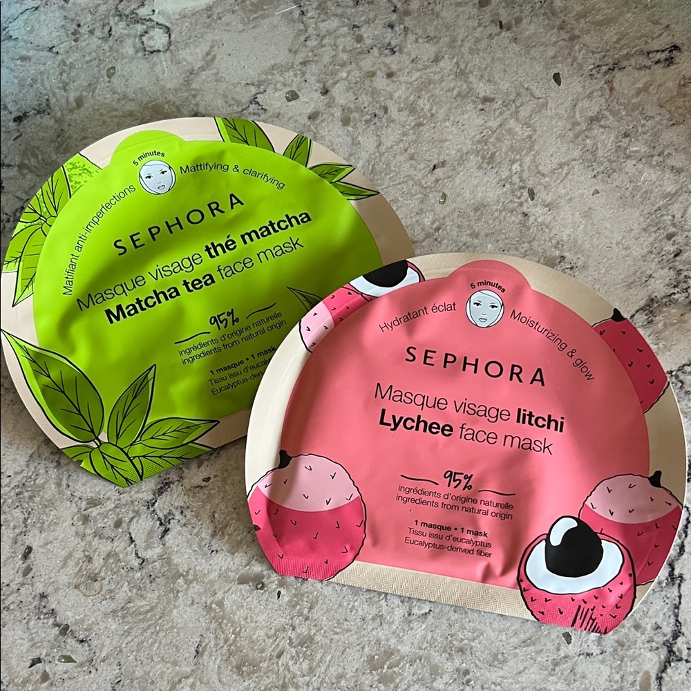 Set of 2 Sephora Sheet Masks- Matcha and Lychee